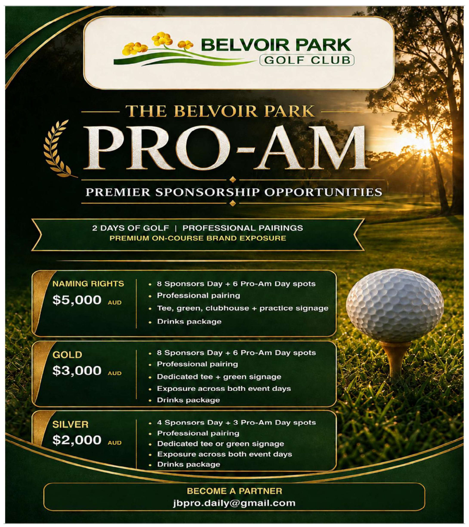 Belvoir Park Pro-Am sponsorship flyer.